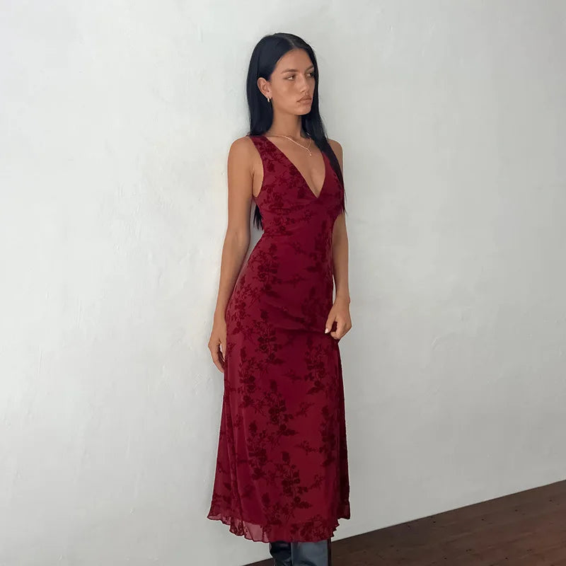 Printed Floral Sleeveless Long Dress