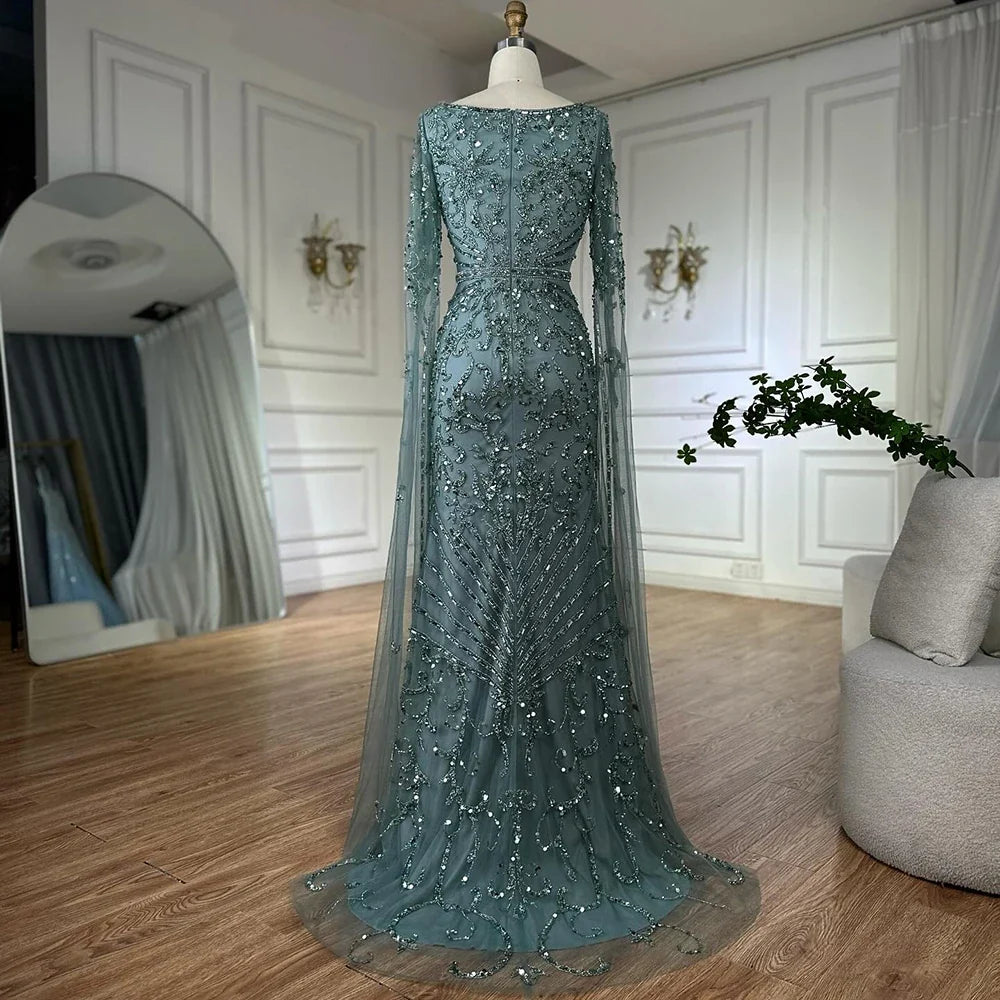 Zapdress 2026 Dubai Pink Mermaid Long Evening Dress with Beaded Cape Gown for Wedding Occasion DLA72400A Customized (ZD17244)