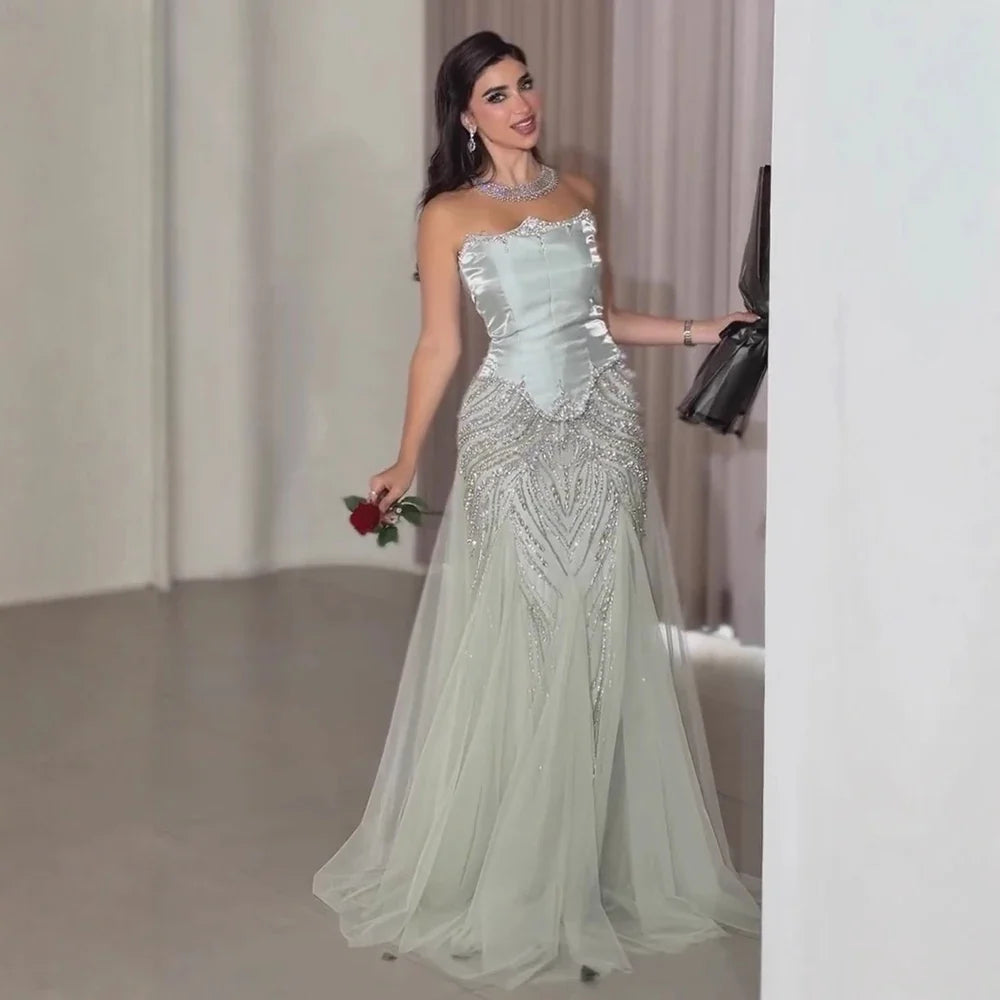 Zapdress Luxury Sage Green Mermaid Evening Dress with Cape 2026 Elegant Beaded Party Gowns for Women DLA73201 Customized (ZD17322)