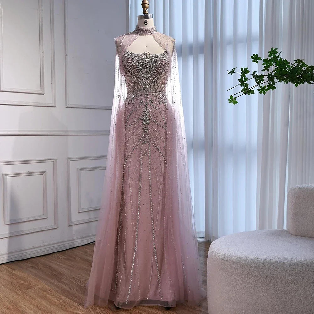 Zapdress 2025 Pink Strapless Mermaid Beaded Evening Dress with Cape Wedding Party Gowns for Women DLA73195 Customized (ZD17274)