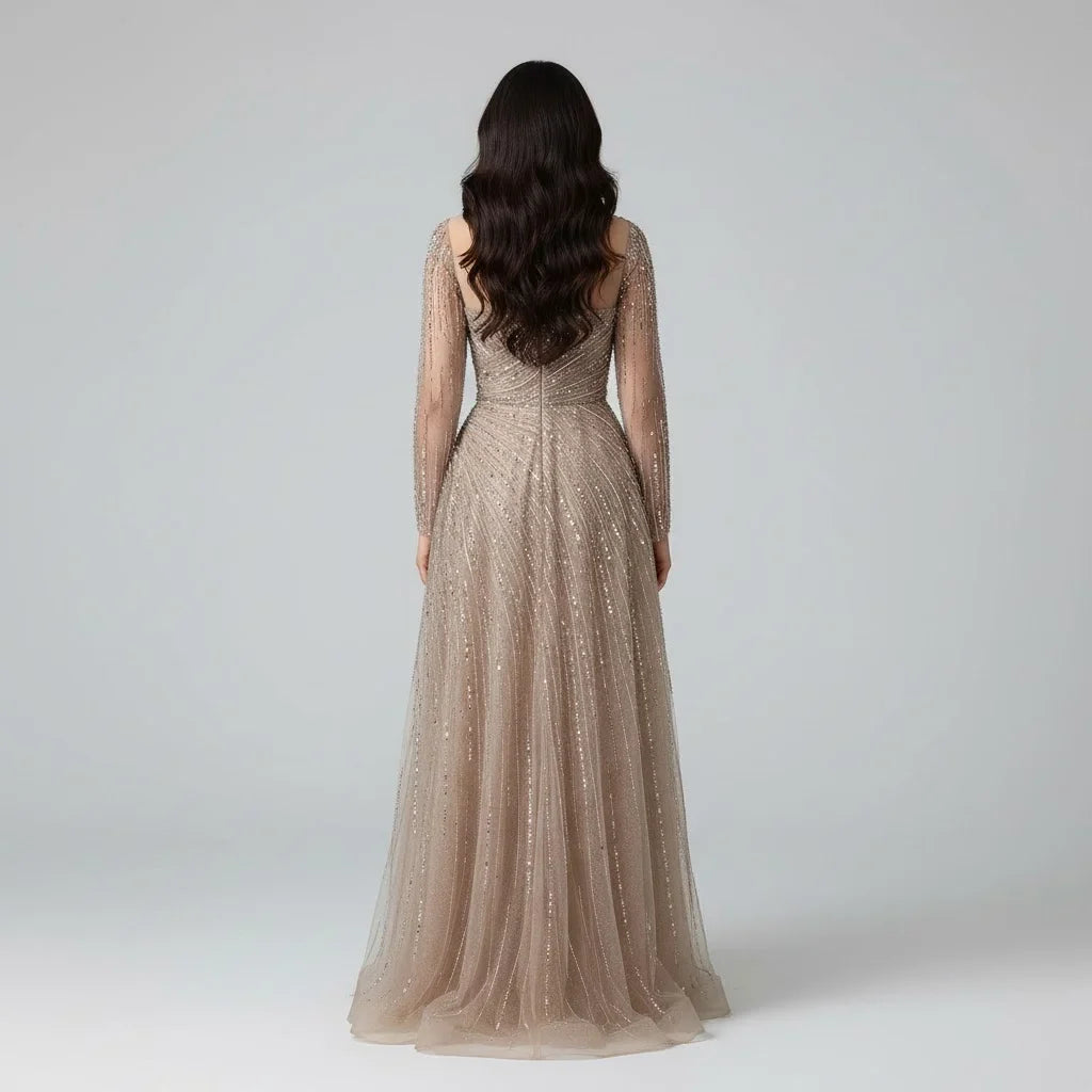Zapdress Custoomized Caramel Evening Prom Dress 2026 Elegant Long Sleeves A-Line Arabic Muslim Formal Party Gown DLA72563A (ZD17181)