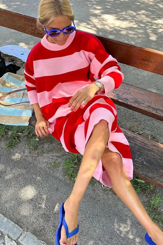 Julieta Exclusive Casual Striped Midi Dress Statement Occasion Edit