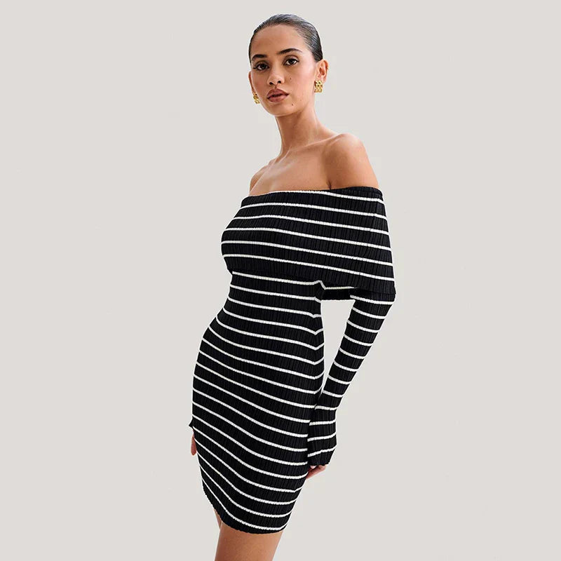Striped Open Shoulder Dress