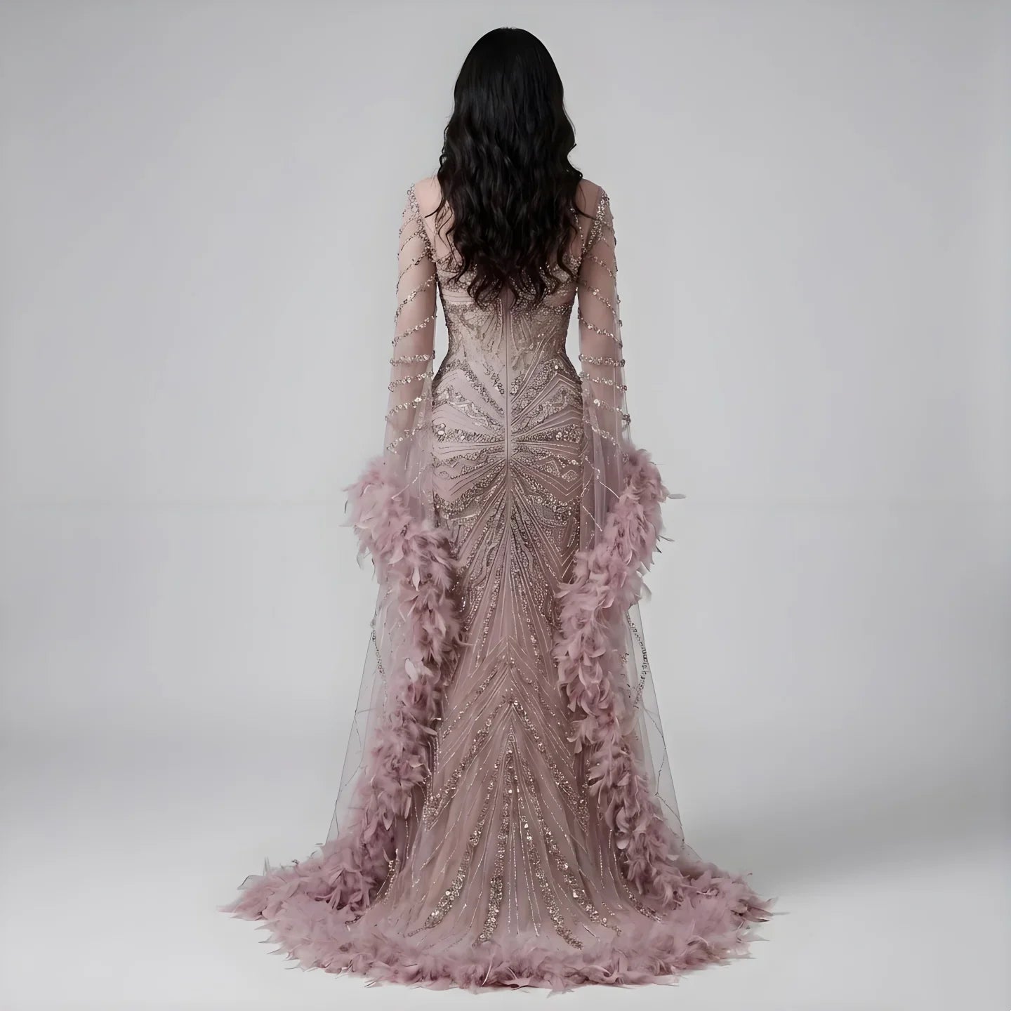 Zapdress Pink Luxury Beaded Mermaid Evening Dress Gowns with Feathers for Formal Occasion Customized DLA72708A (ZD17284)