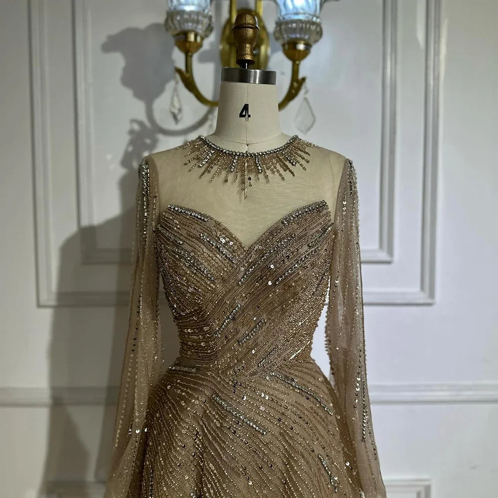Zapdress Custoomized Caramel Evening Prom Dress 2026 Elegant Long Sleeves A-Line Arabic Muslim Formal Party Gown DLA72563A (ZD17181)