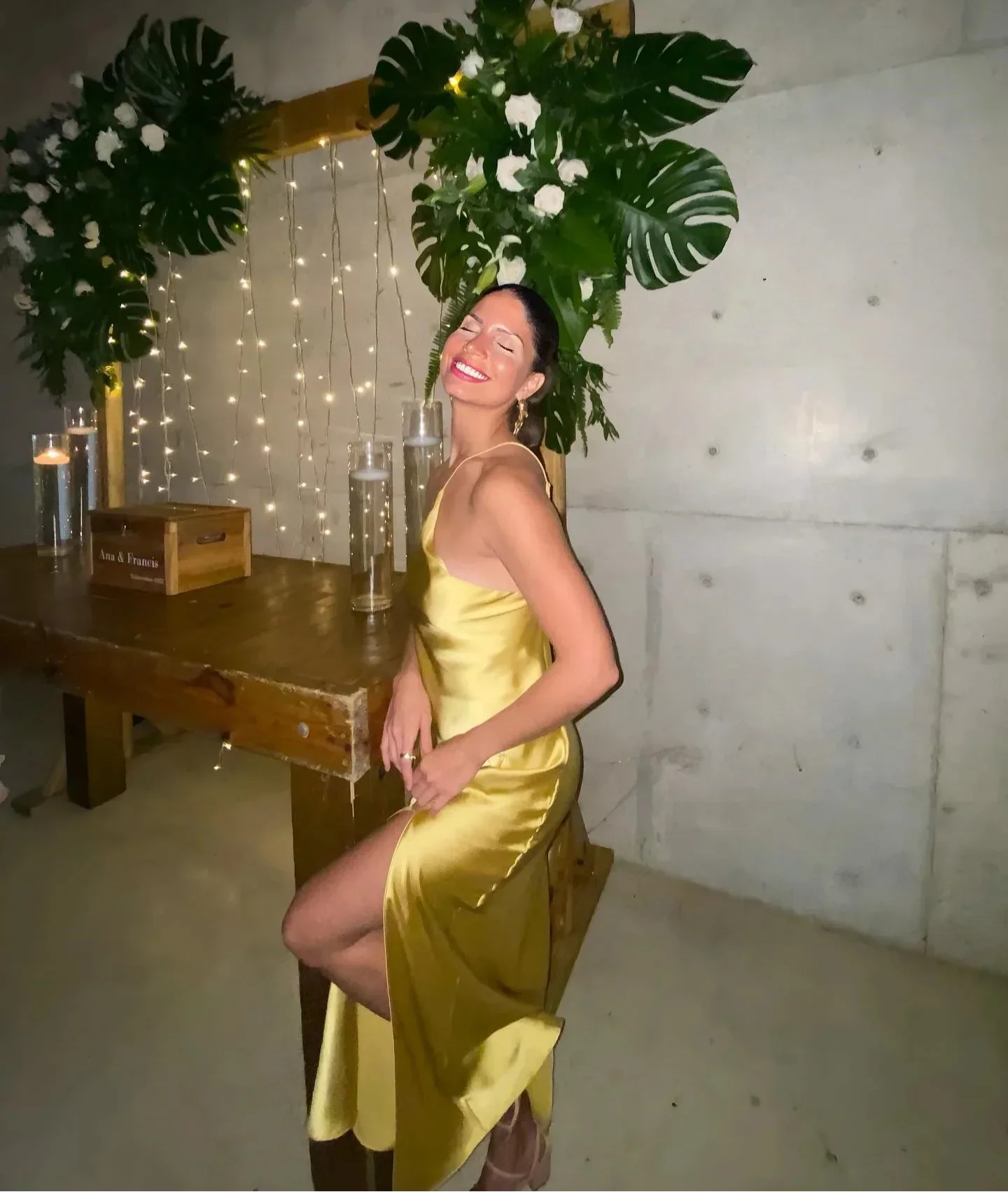Backless Satin Slant Shoulder Solid Slit Long Dress
