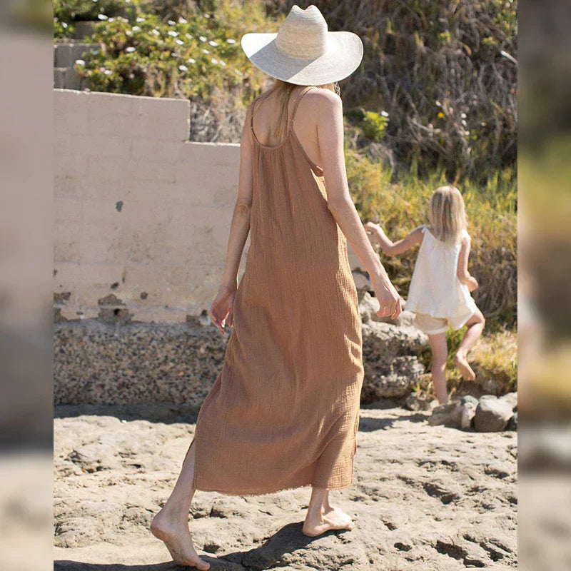 Spaghetti Strap Casual Cotton Midi Dress