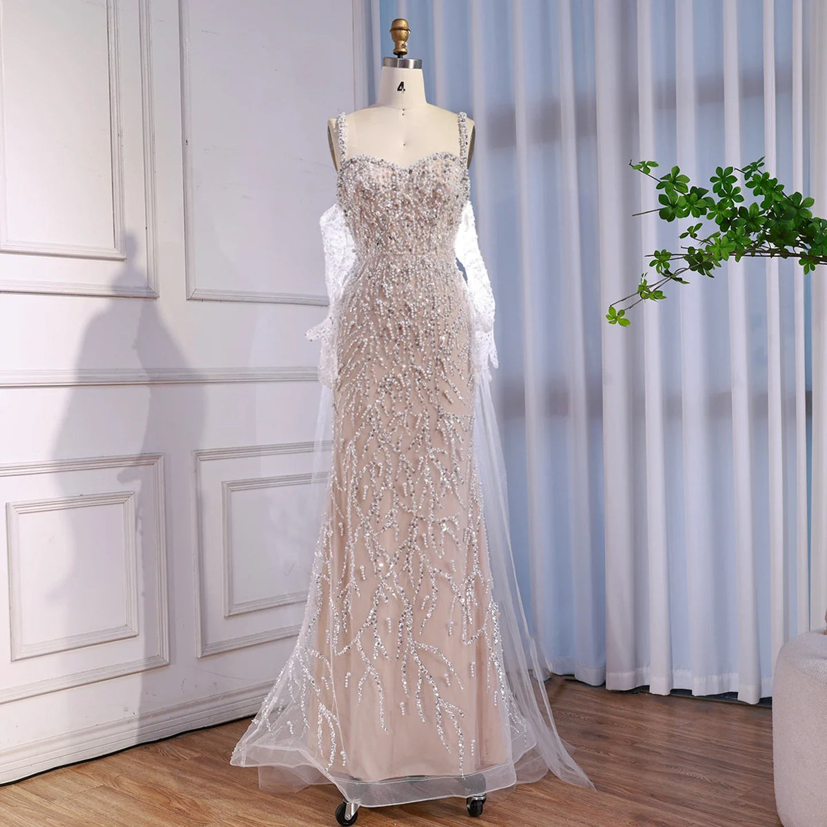 Zapdress White Nude Mermaid Pearls Evening Dresses with Gloves Wedding Party Gowns for Women 2026 Customized DLA72345E (ZD17304)