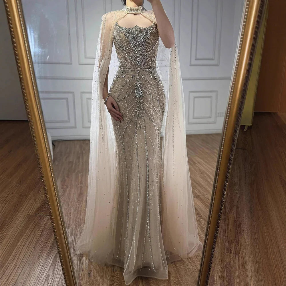 Zapdress 2025 Pink Strapless Mermaid Beaded Evening Dress with Cape Wedding Party Gowns for Women DLA73195 Customized (ZD17274)
