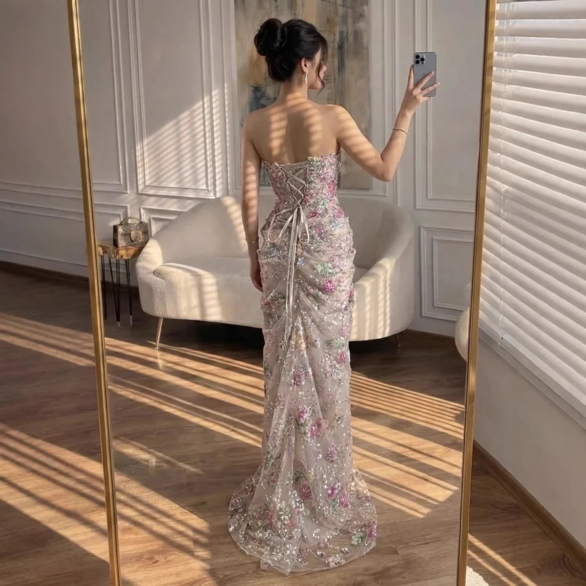 Zapdress Strapless Mermaid Evening Dress Flower Pattern Formal Wedding Party Gowns for Women 2026 Customized (ZD17224)