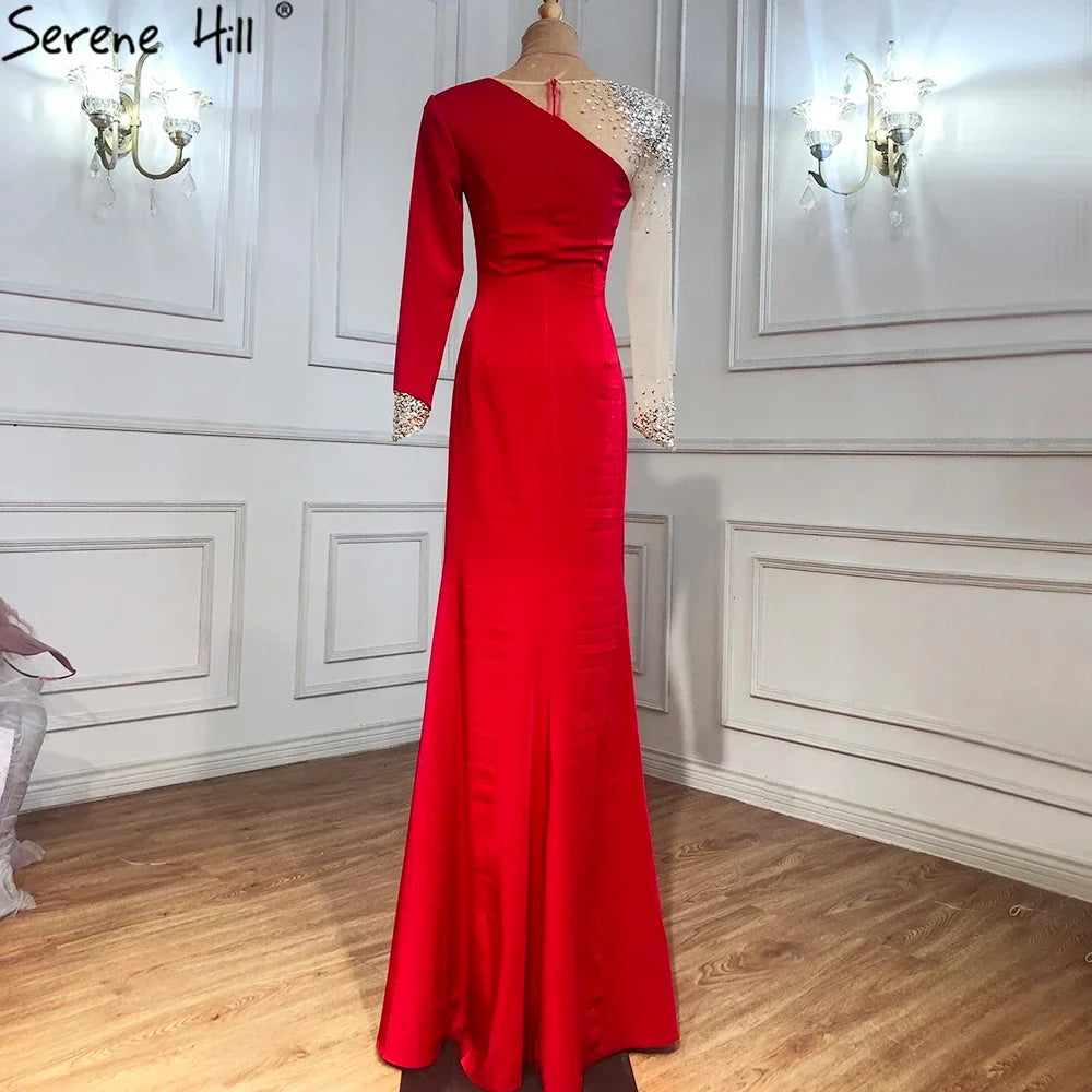 Zapdress Customized White Satin Long Sleeve Mermaid Simple Beaded Evening Dress Party Gowns For Women Bridal Shower (ZD17293)