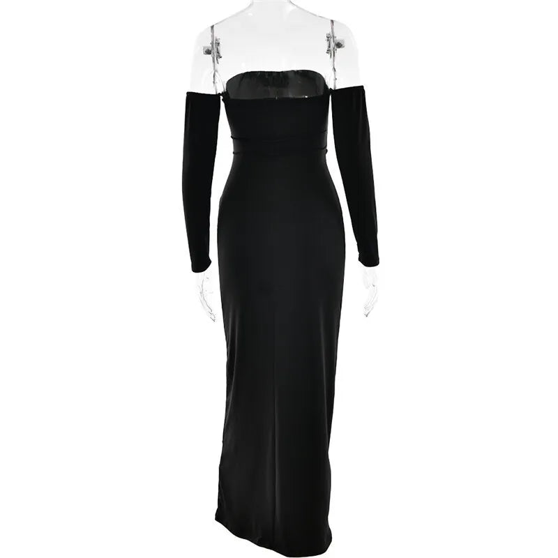 Metal Buckle Off - shoulder Backless Long Dress