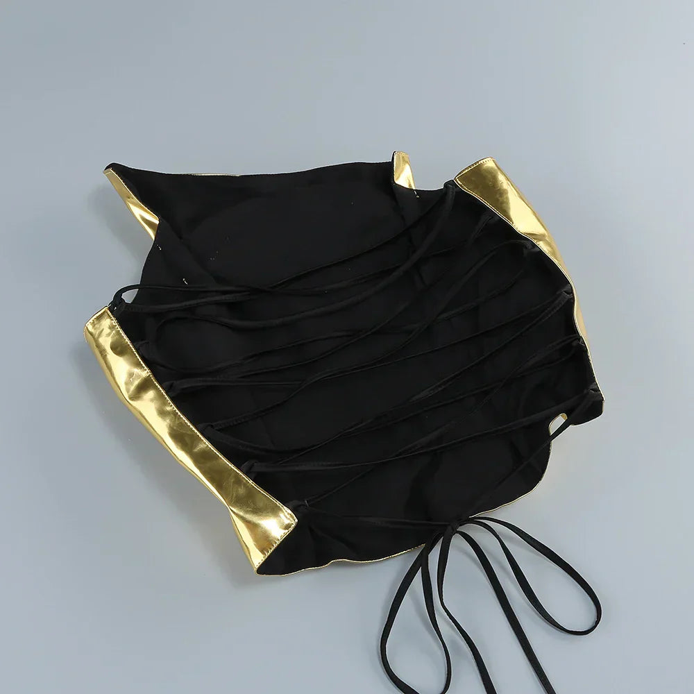 Gold Lace - up Tops 2 Pieces Floor - length Dress