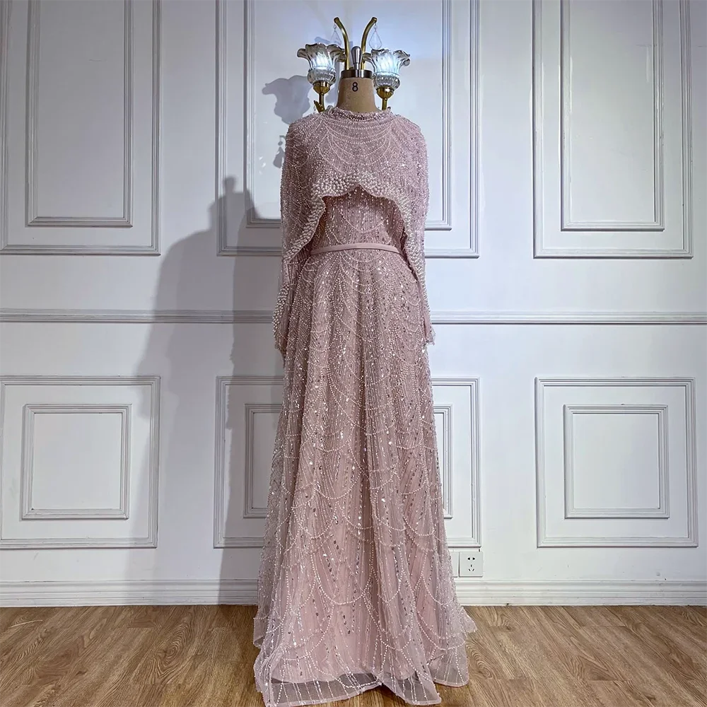 Zapdress Customized Green Long Sleeve A-Line Evening Dresses with Cape Muslim Wedding Party Gowns For Women LA72032B (ZD17241)