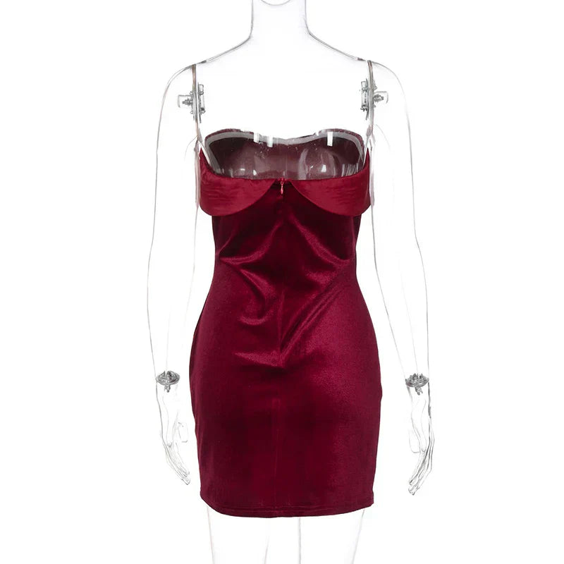 Velvet Off - shoulder Strapless Mini Dress