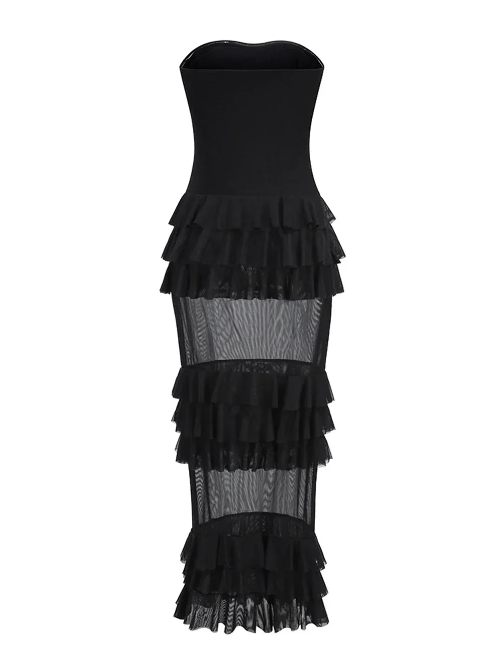 Strapless Mesh Patchwork Ruffle Dress
