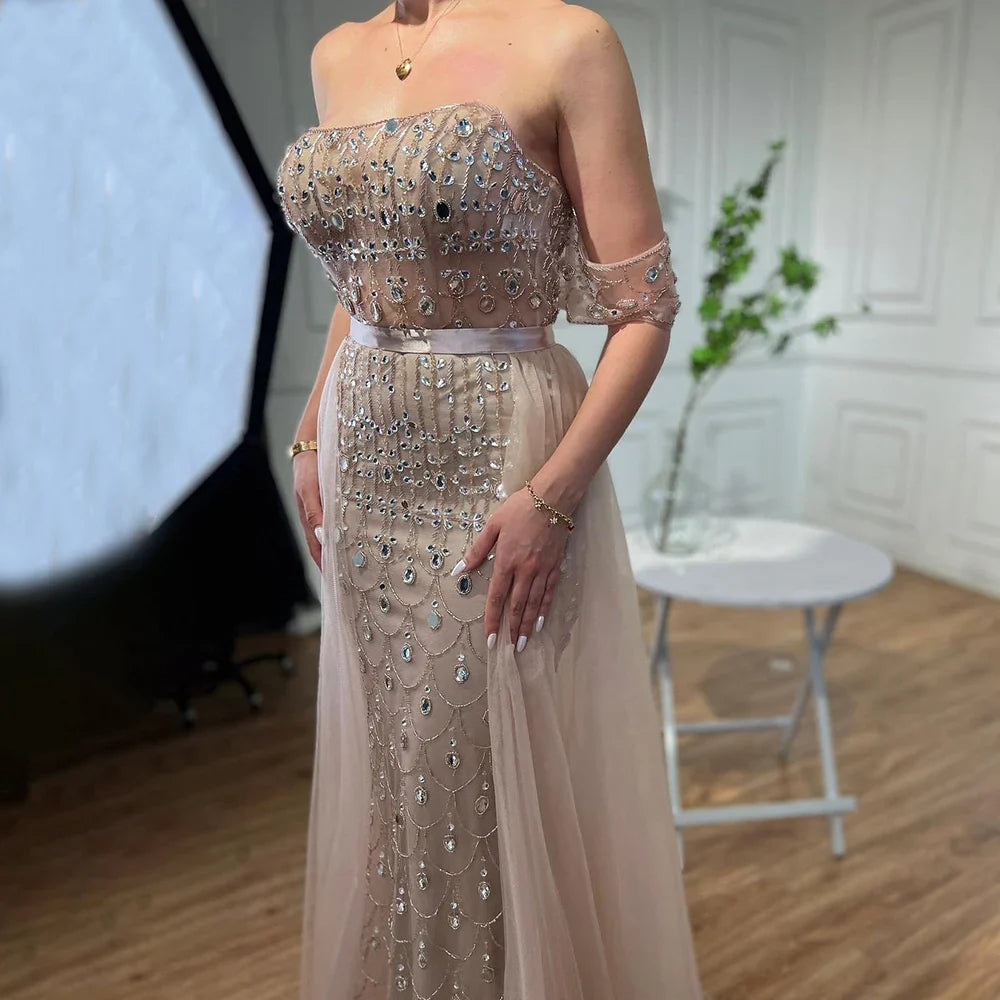 Zapdress Customized 2026 Red Off Shoulder Mermaid Beaded Overskirt Evening Dress Wedding Party Gowns for Women (ZD17316)