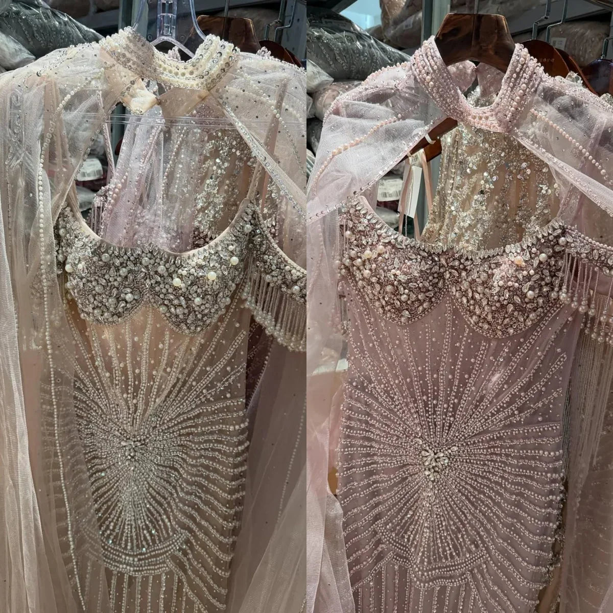 Zapdress 2026 Pearl Beaded Mermaid Caramel Evening Dresses Elegant Formal Party Gown with Sheer Cape Customized DLA73148C (ZD17292)