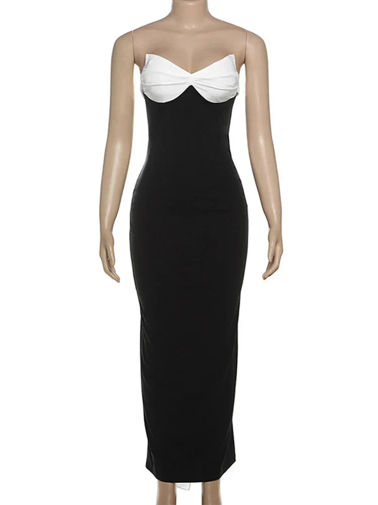 Bows Contrast Color Ribbon Long Dress