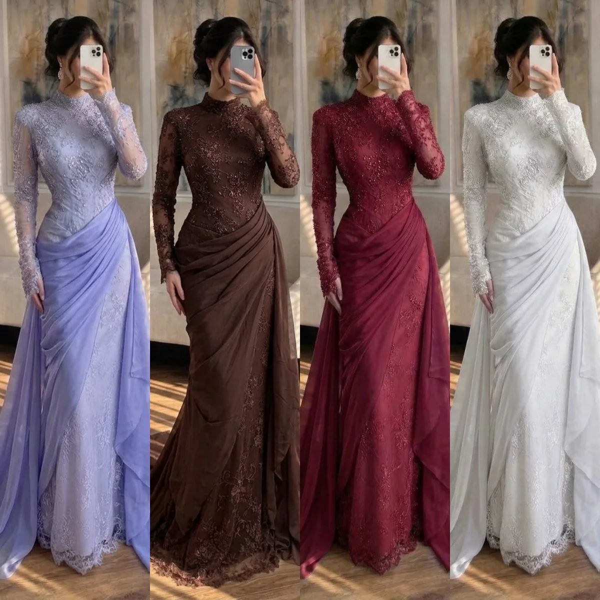 Zapdress Customized Wine Red Mermaid Evening Dresses with Wrap Skirt High-End Lace Formal Party Gowns for Women (ZD17283)