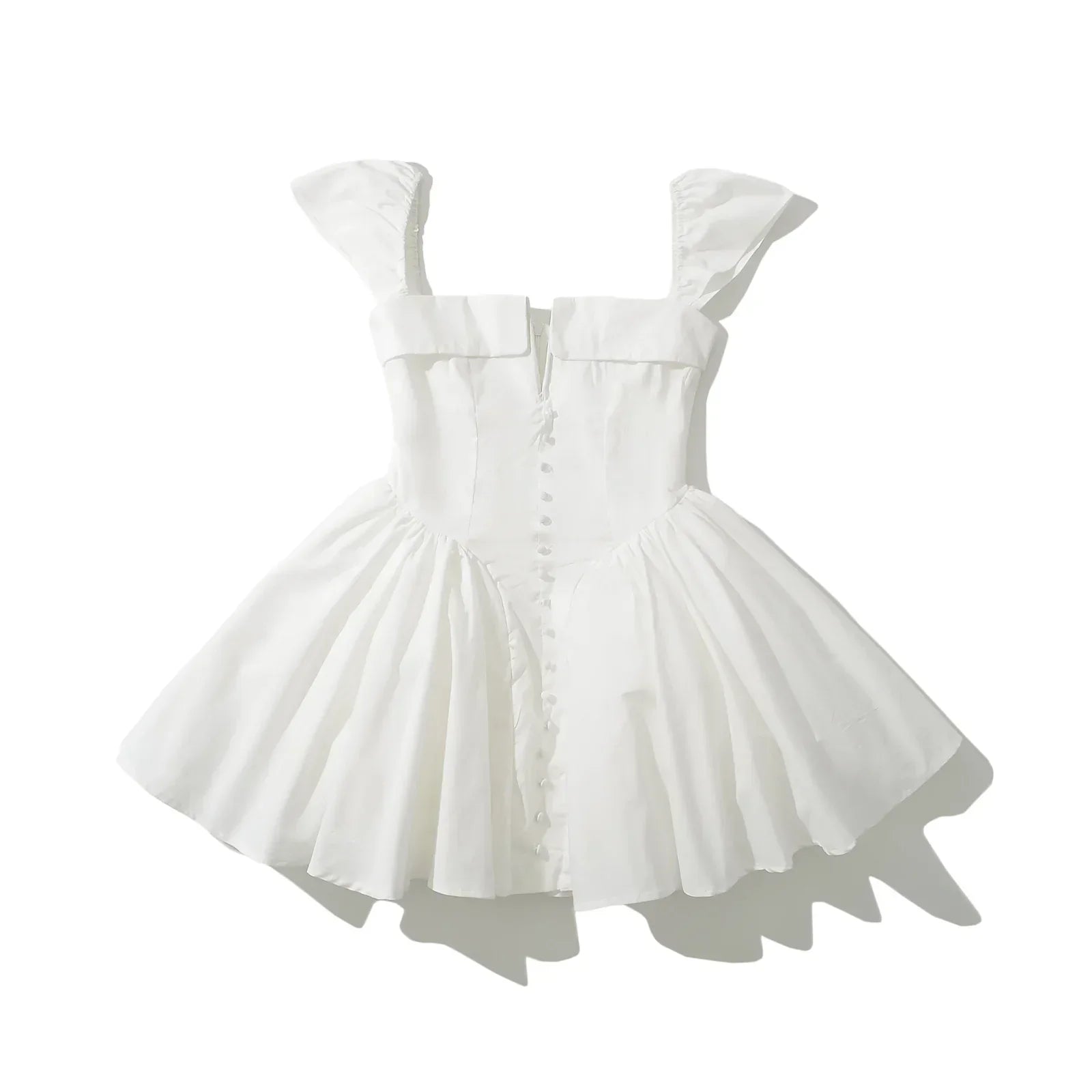 White Slit V Collar Short Sleeve Corset Style Mini Dress