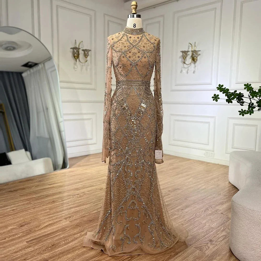 Zapdress Customized Muslim Gray Mermaid Cape Sleeve Beaded Evening Dress Dubai Elegant Party Gowns 2025 for Women (ZD17187)