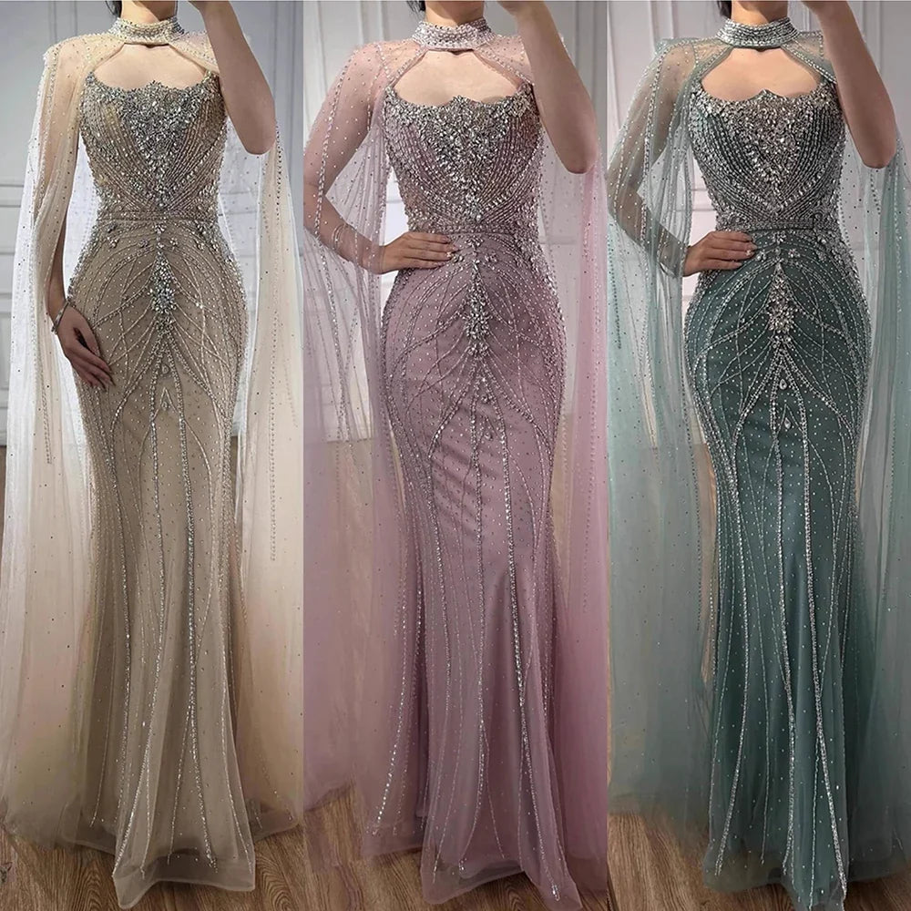Zapdress 2025 Pink Strapless Mermaid Beaded Evening Dress with Cape Wedding Party Gowns for Women DLA73195 Customized (ZD17274)