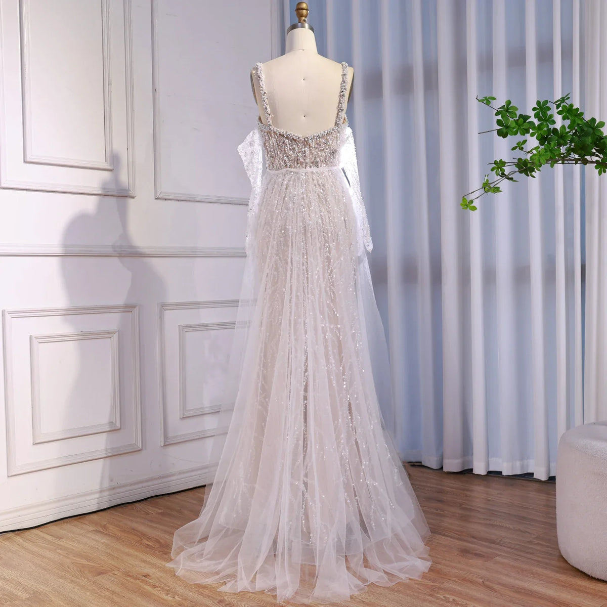 Zapdress White Nude Mermaid Pearls Evening Dresses with Gloves Wedding Party Gowns for Women 2026 Customized DLA72345E (ZD17304)
