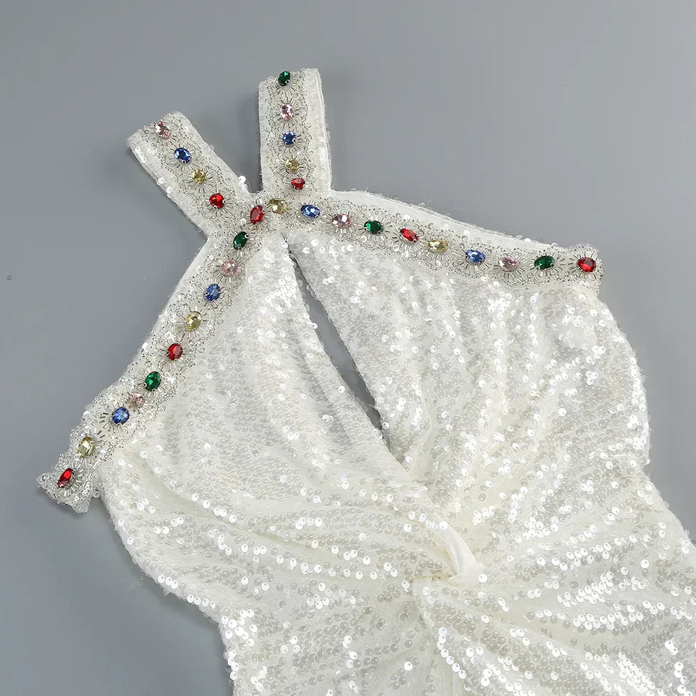 Mesh Sequin Floor Length White Mermaid Dress