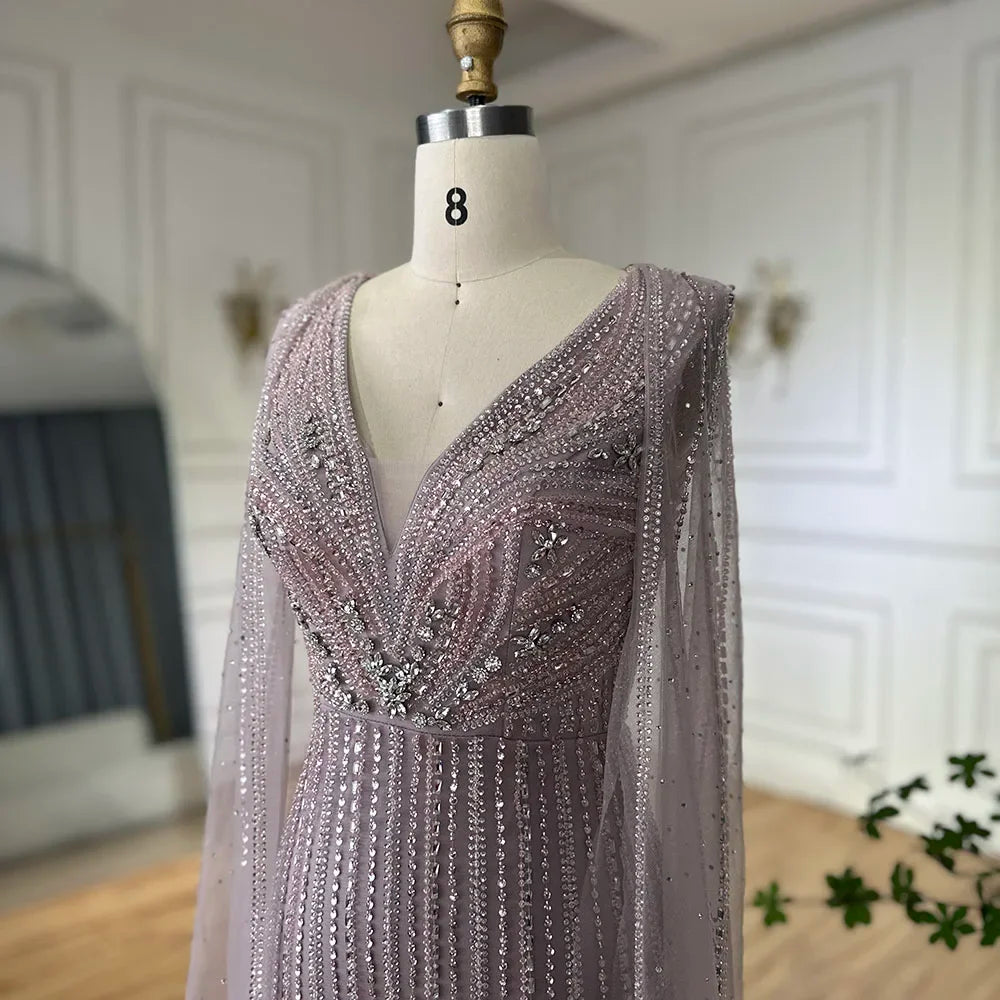 Zapdress 2026 Customized Pink Cape Sleeves Mermaid Beaded Evening Dresses Gowns for Women Wedding Party 2025 (ZD17186)