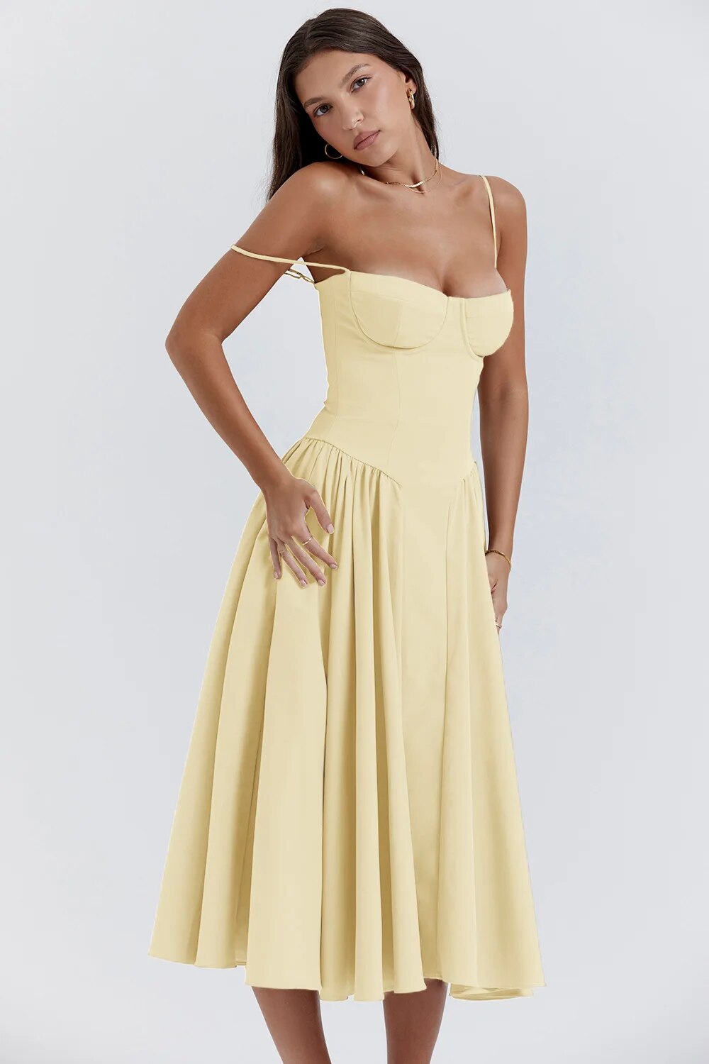 Milagros Premium Sleeveless Midi Dress with a Corset Fit Elevated Occasion Wear