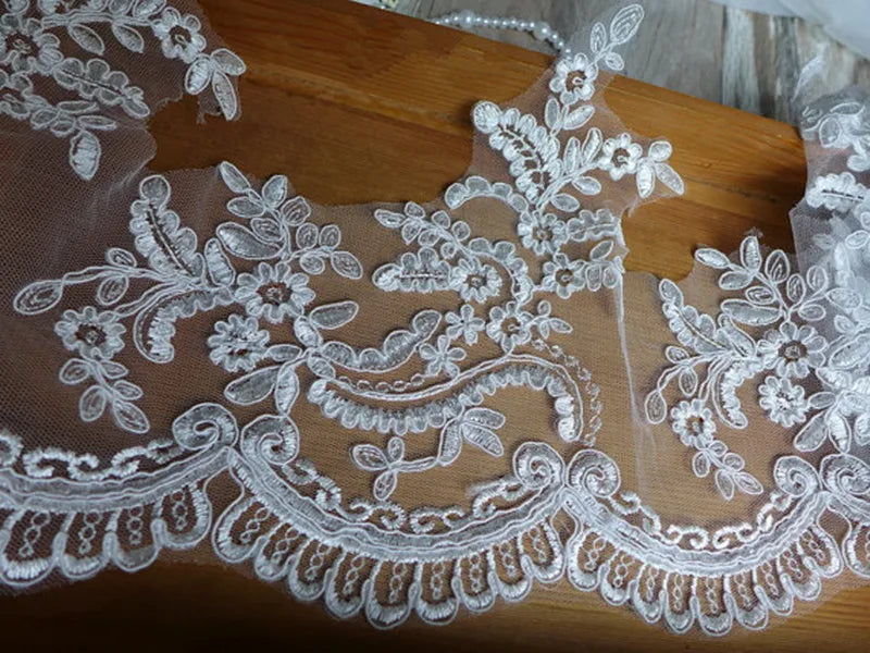 Cathedral Length Long Wedding Veil with Metal Comb Lace Bridal Veil in White Off-White And Ivory for Brides - View 3 | VelvetHem