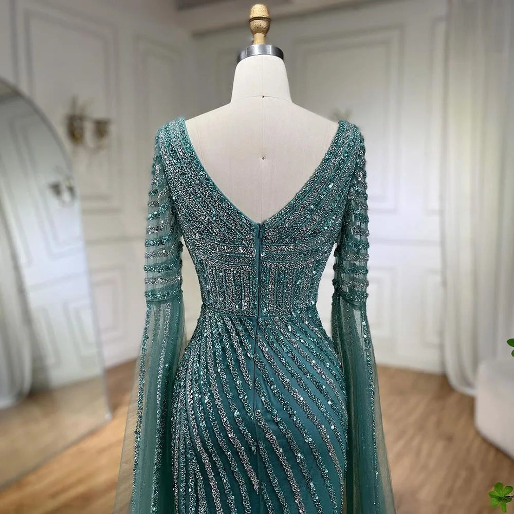 Zapdress Turquoise Beaded Sweetheart Mermaid Evening Gown Overskirt Dubai Party Dresses for Women 2025 DLA72314 Customized (ZD17250)