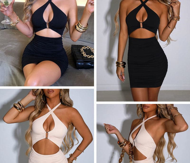Single front dress with noise cut summer dress