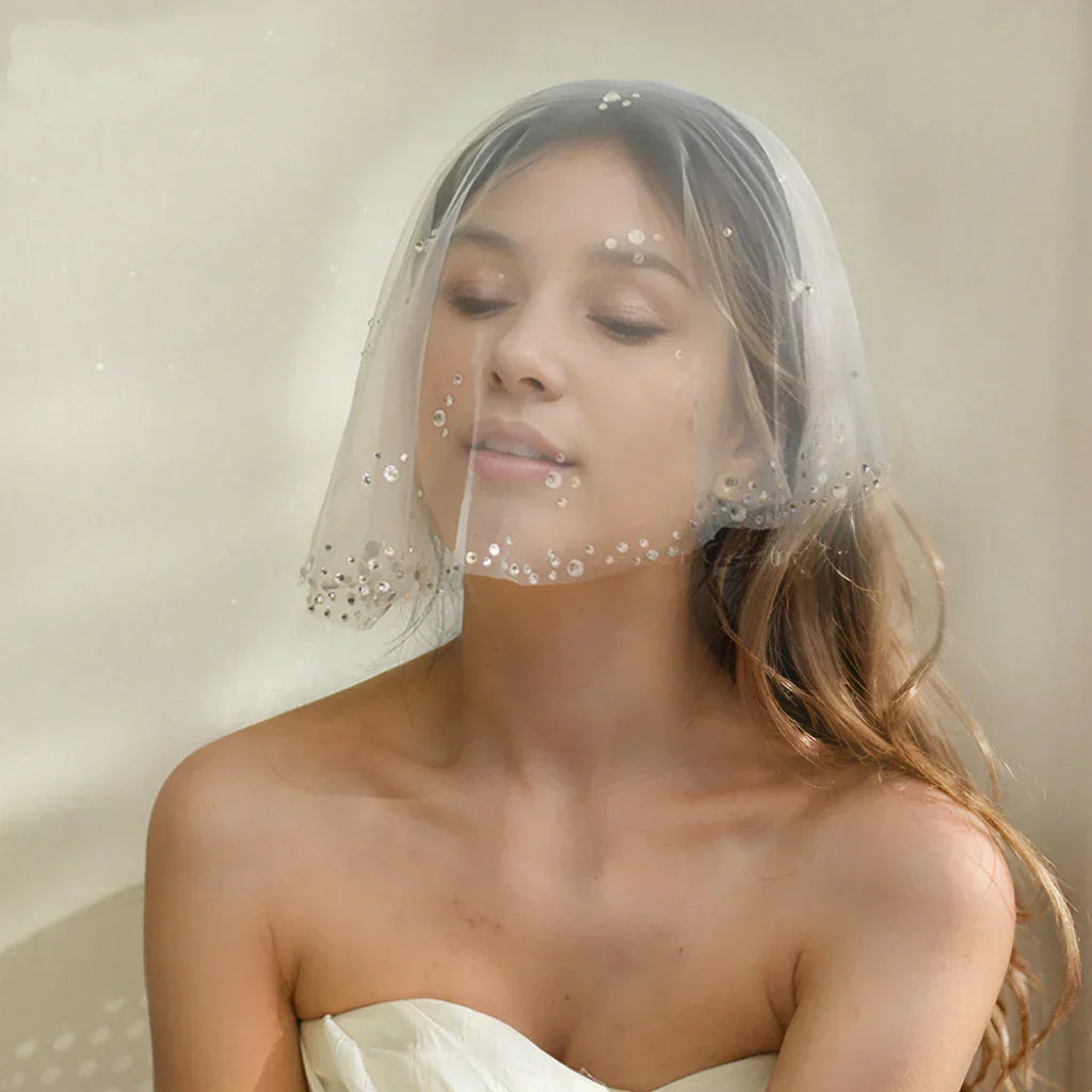 Short Crystal Bridal Veil Lace Wedding Veils For Evening Dinner Party Dress Women Gift Hair Accessories Brides Jewelry
