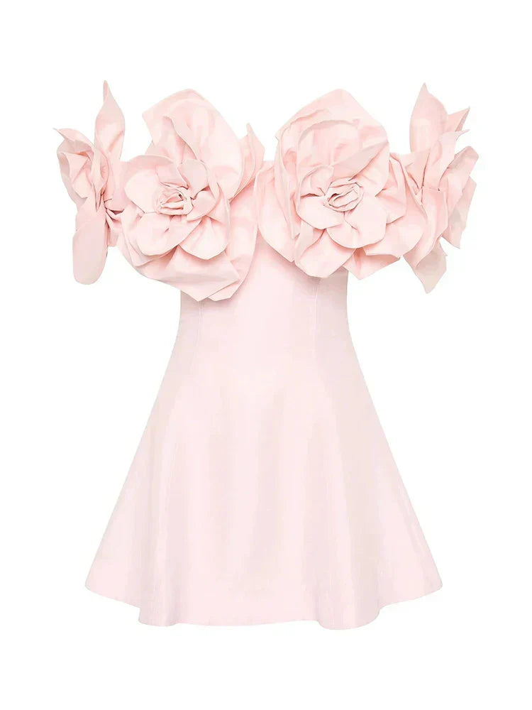 Women's Slash Neck 3D Flower Mini Dress