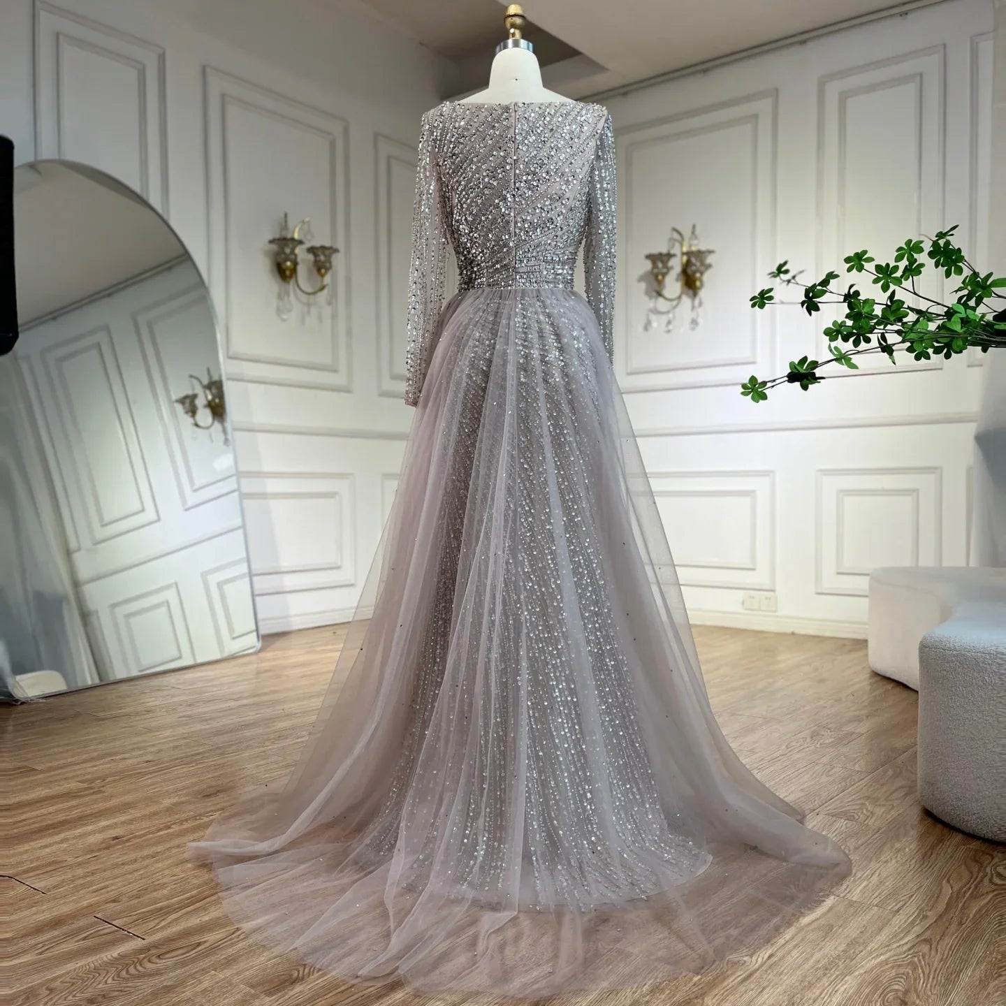 Zapdress Silver Beaded Mermaid Evening Dress with Detachable Skirt Formal Party Gown 2025 For Women DLA71618L Customized (ZD17281)