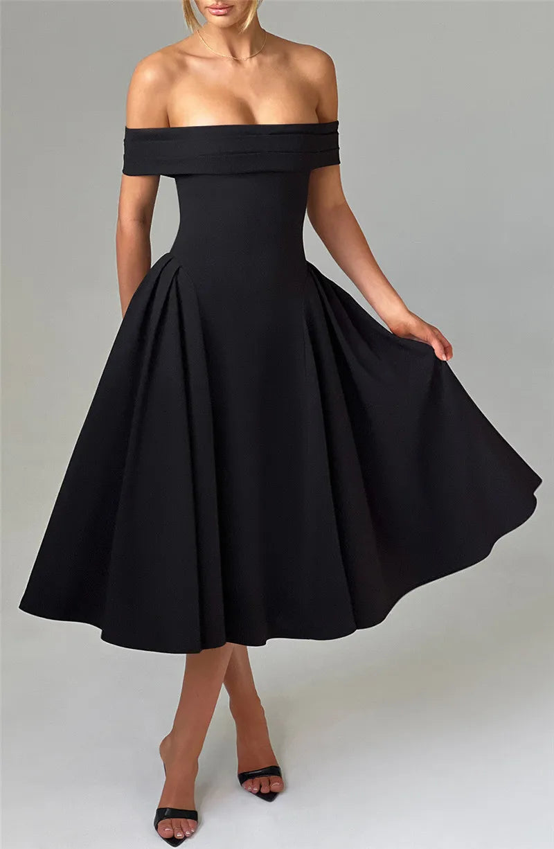 Off - Shoulder Flare Midi Dress