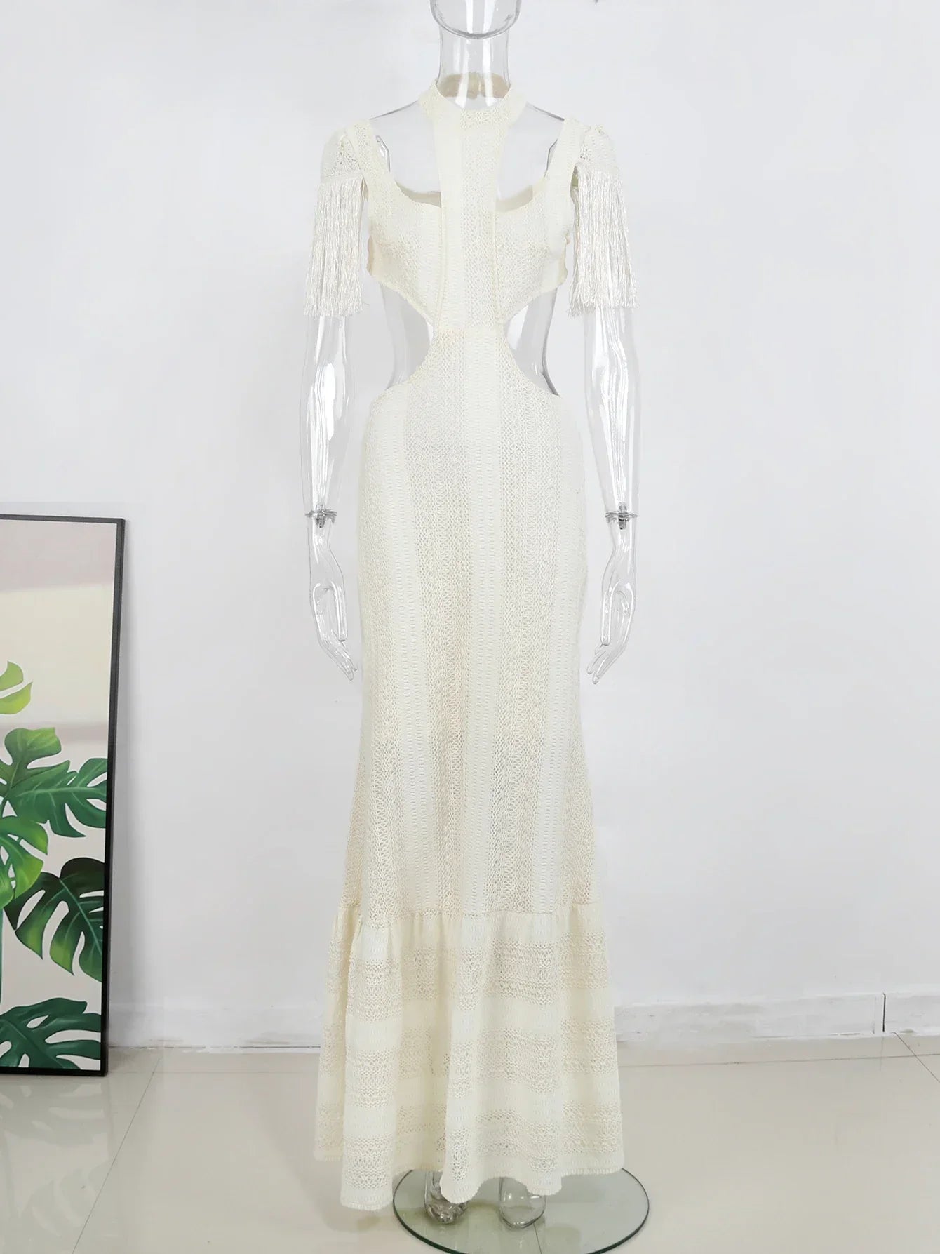 Deep V - Neck Tassel Long Party Dress