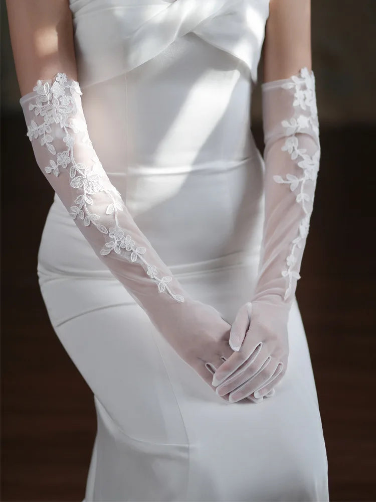 Lace Short Long Bridal Gloves Flower Wristband Wedding Glove For Women Girl Party Evening Dress Jewelry Brides Accessories