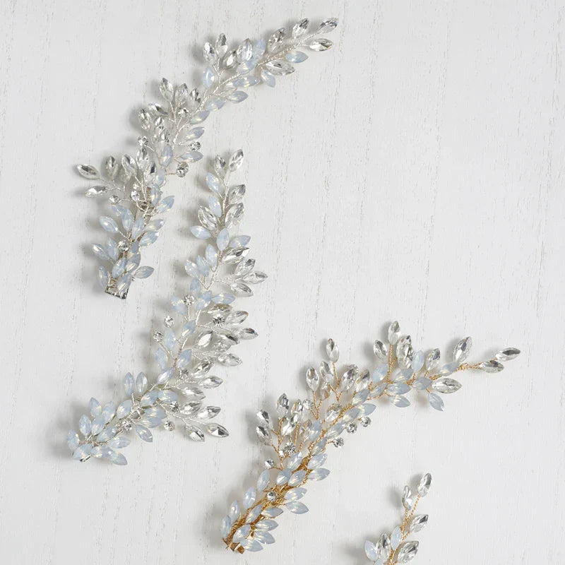 Bridal Jewelry Crystal Rhinestones Opal Hair Clips Pins Pearls Hairpins Brides Bridesmaids Head Pieces Women Wedding Accessories