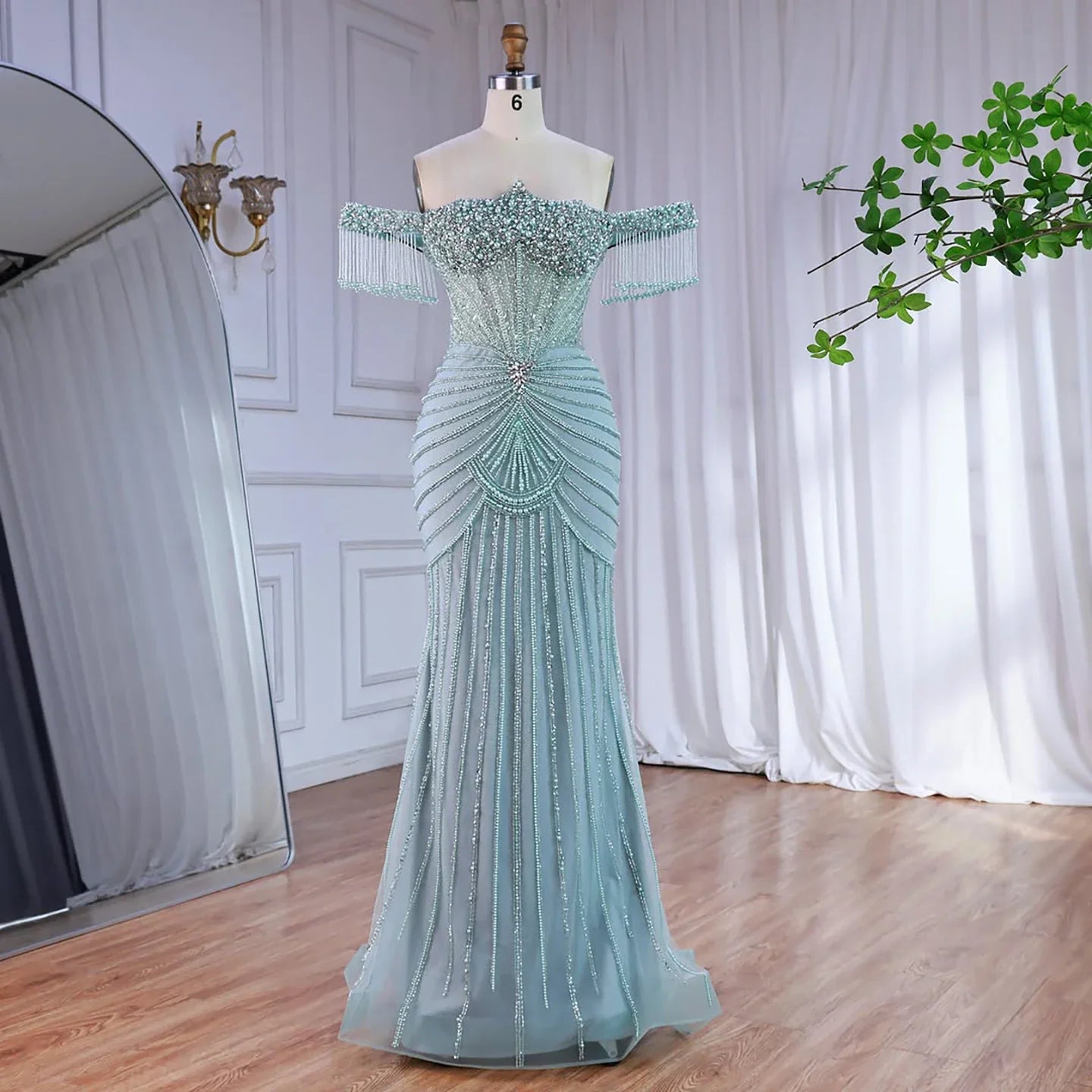 Zapdress Red Mermaid Beaded Pearl Off-Shoulder Evening Gown 2026 High End Couture Party Dress for Women Customized DLA73148A (ZD17309)