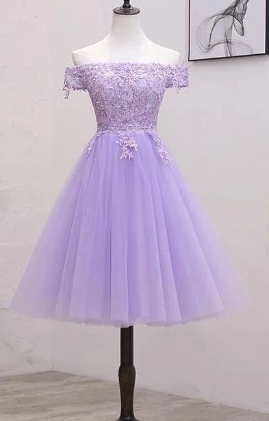Light Purple Lace And Tulle Off The Shoulder Homecoming Dress S11189 - VelvetHem