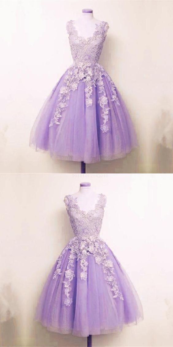 Fetching Appliques Homecoming Dress Lilac Tulle Lace Appliques A-line Short Homecoming Dress S10571 - VelvetHem