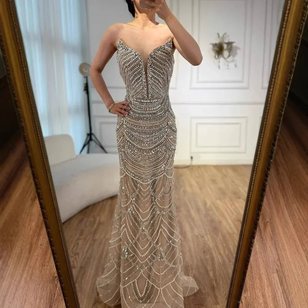 Zapdress Mermaid Beaded Pearls Evening Gala Dresses 2026 High End Strapless Party Gowns Robe De Soiree DLA72900 Customized (ZD17219)