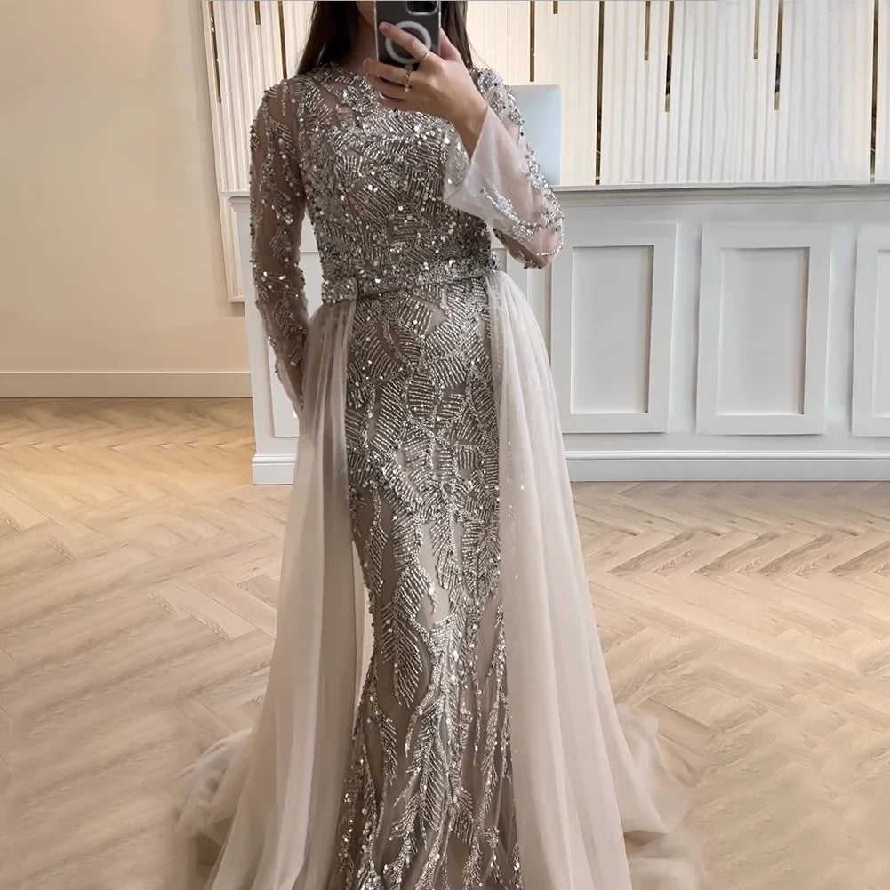 Zapdress Customized Turquoise Mermaid Party Gown Overskirt Beaded Evening Dress for Women Wedding 2024 (ZD17228)