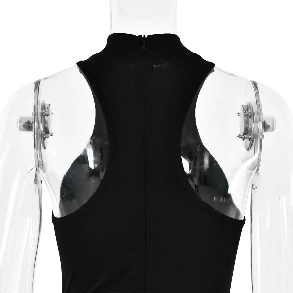 Satin Sleeveless High Neck Dress