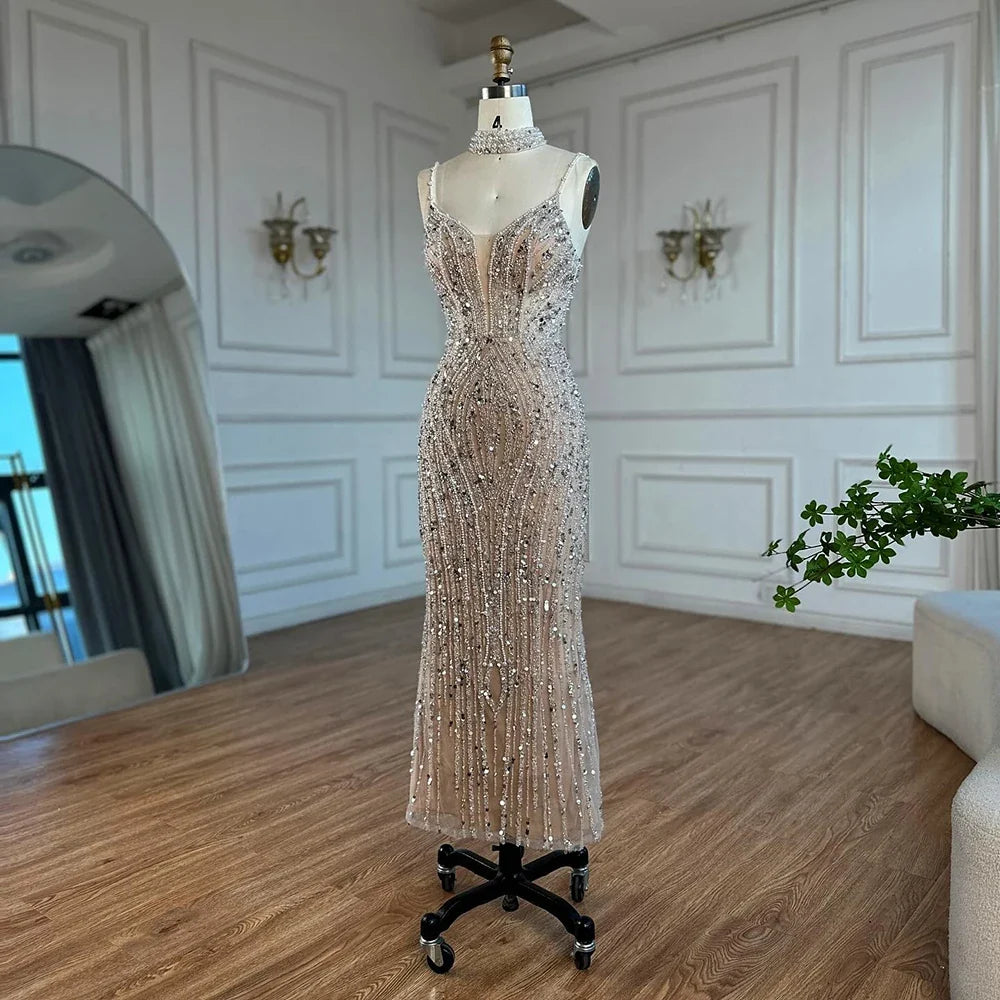 Zapdress Nude Mermaid Beaded Evening Dresses 2025 Ankle Length Party Gowns for Women DLA72047D Customized (ZD17245)
