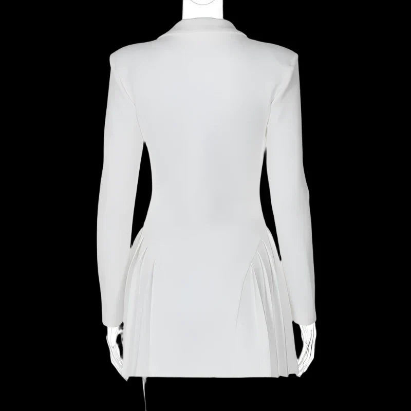 Plunging Neckline Pleated & Buttoned Blazer Dress