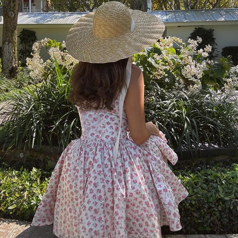 Flower Printed Open Back A - line Corset Mini Dress